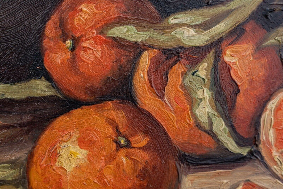 Oil On Panel Still Life With Oranges By Claude Rayol-photo-1