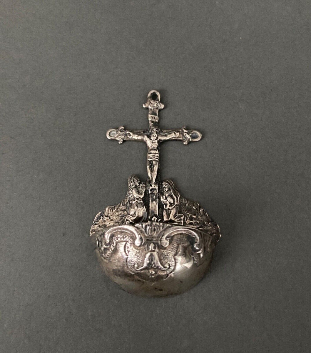 Silver Stoup With 18th Century Calvary Decoration-photo-3