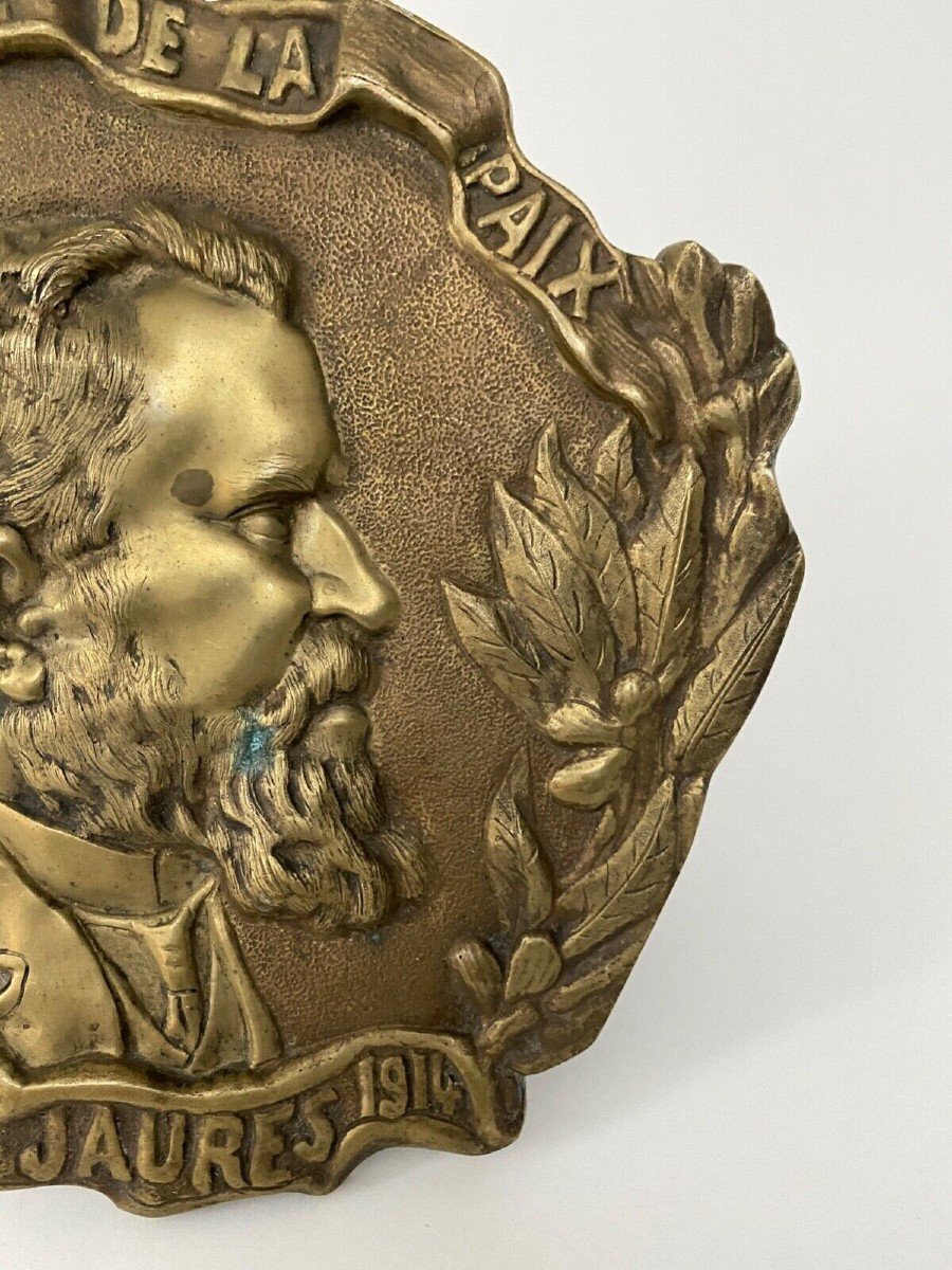 Bronze Medallion Representing Jean Jaurès Apostle Of Peace-photo-2