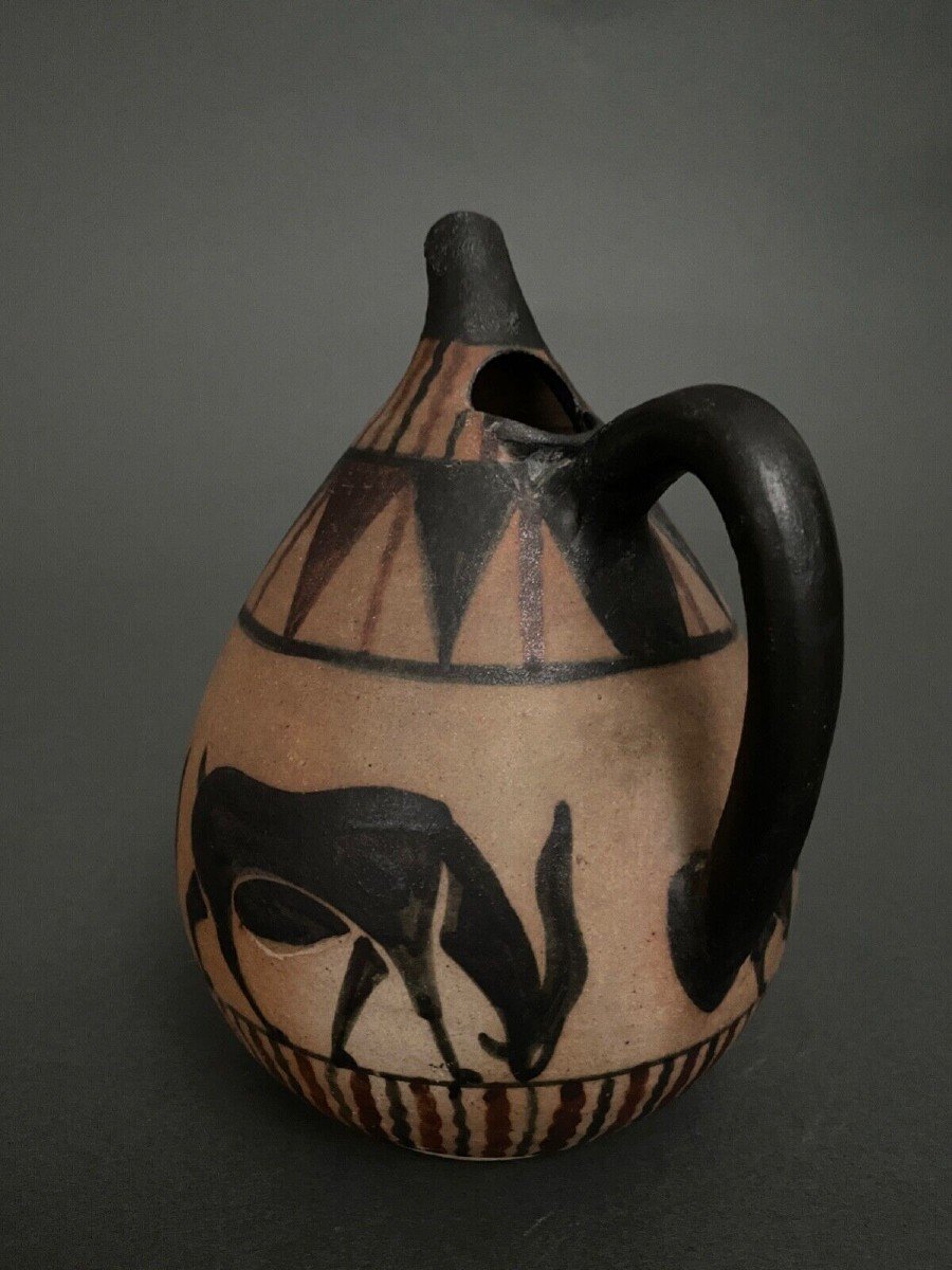 Jug Pitcher Vase Ciboure Etienne Vilotte Decoration Of Pear-shaped Antelopes-photo-2