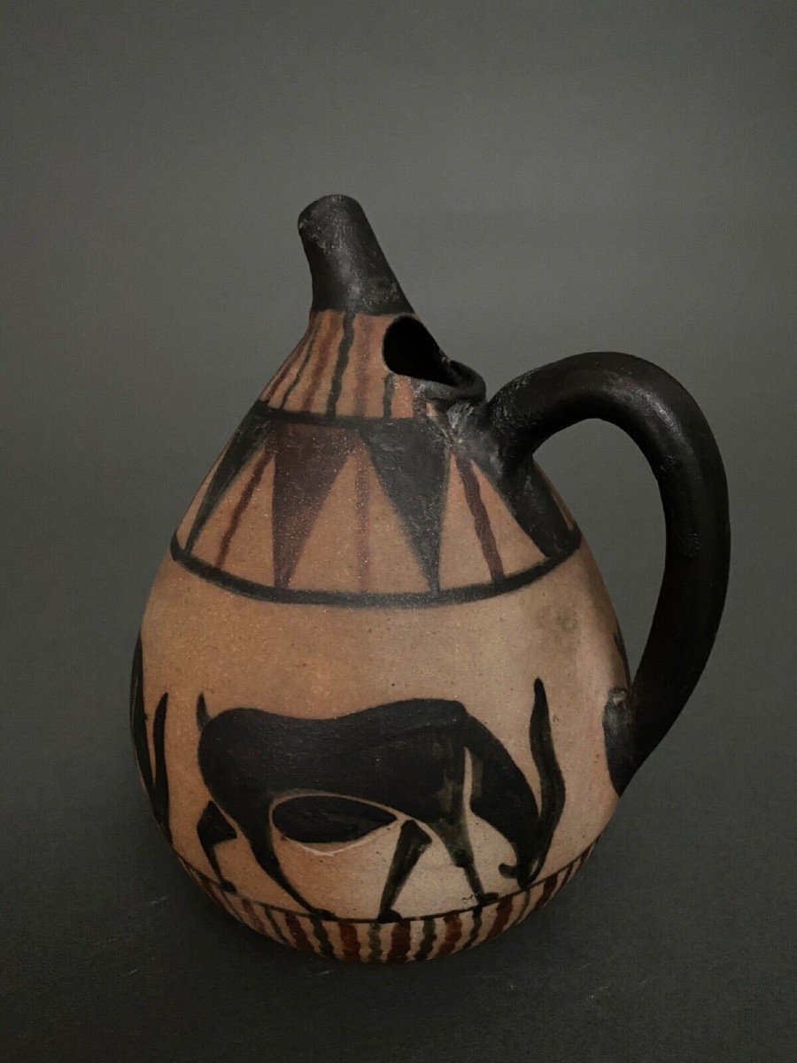 Jug Pitcher Vase Ciboure Etienne Vilotte Decoration Of Pear-shaped Antelopes