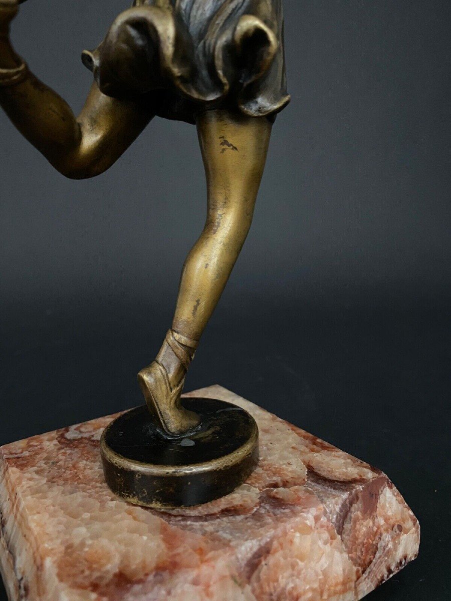 Art Deco Dancer In Double Patina Bronze 1930 On Onyx Base-photo-6