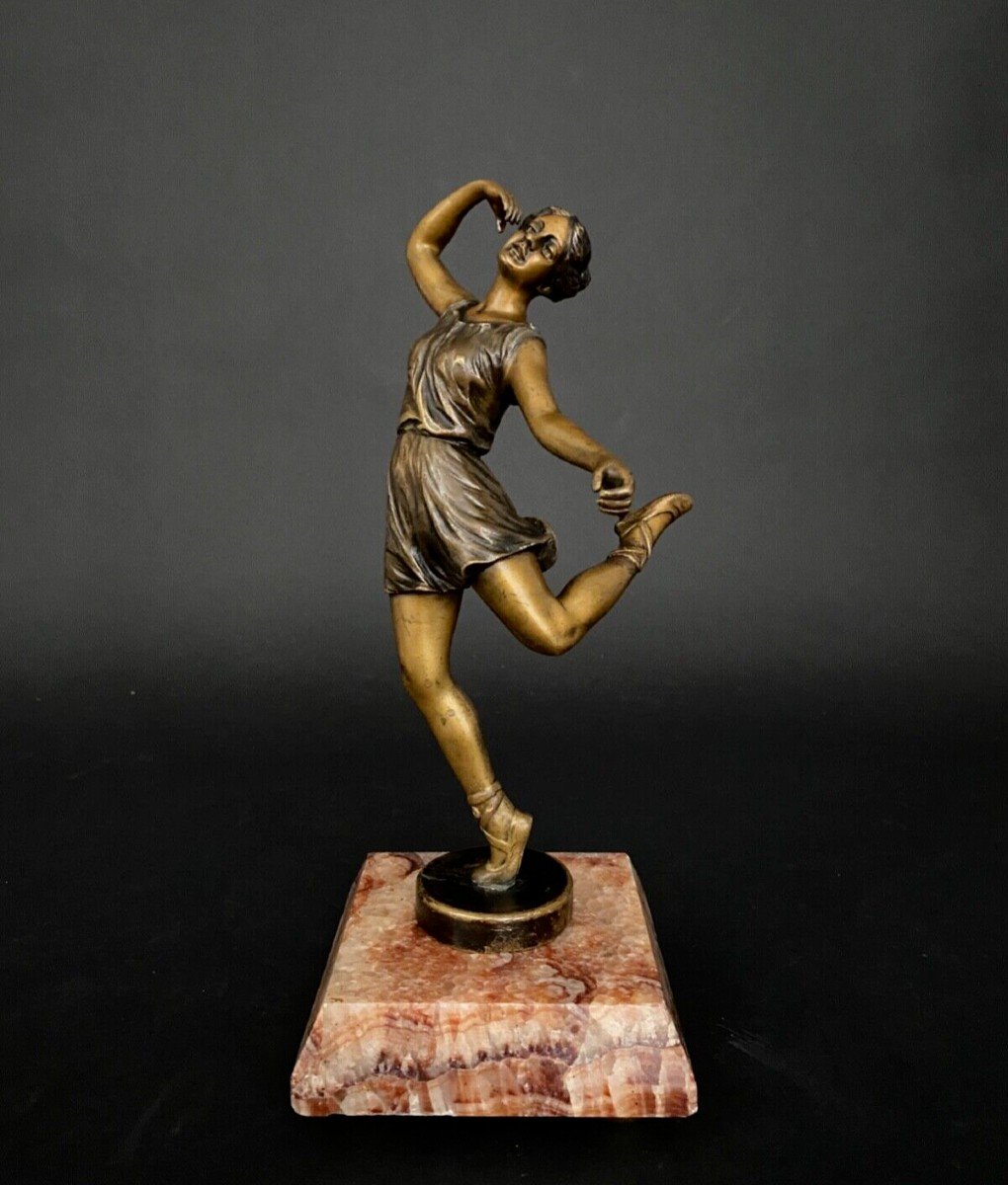 Art Deco Dancer In Double Patina Bronze 1930 On Onyx Base