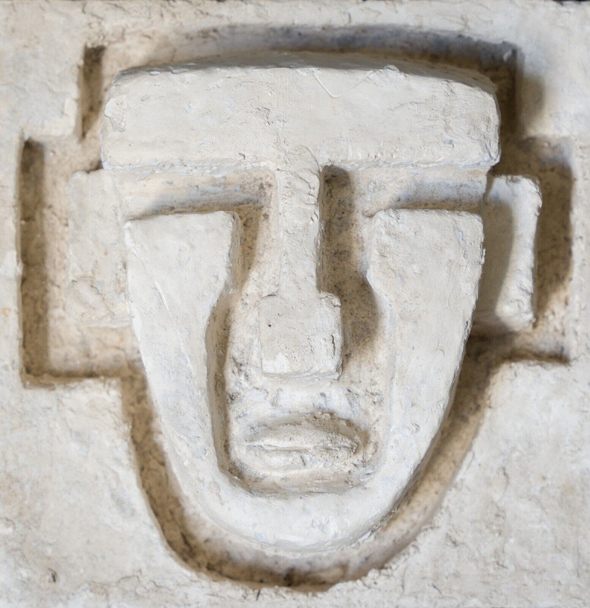 Sculpture en plâtre atelier d'artiste visage d'homme cubisant 1950-photo-3