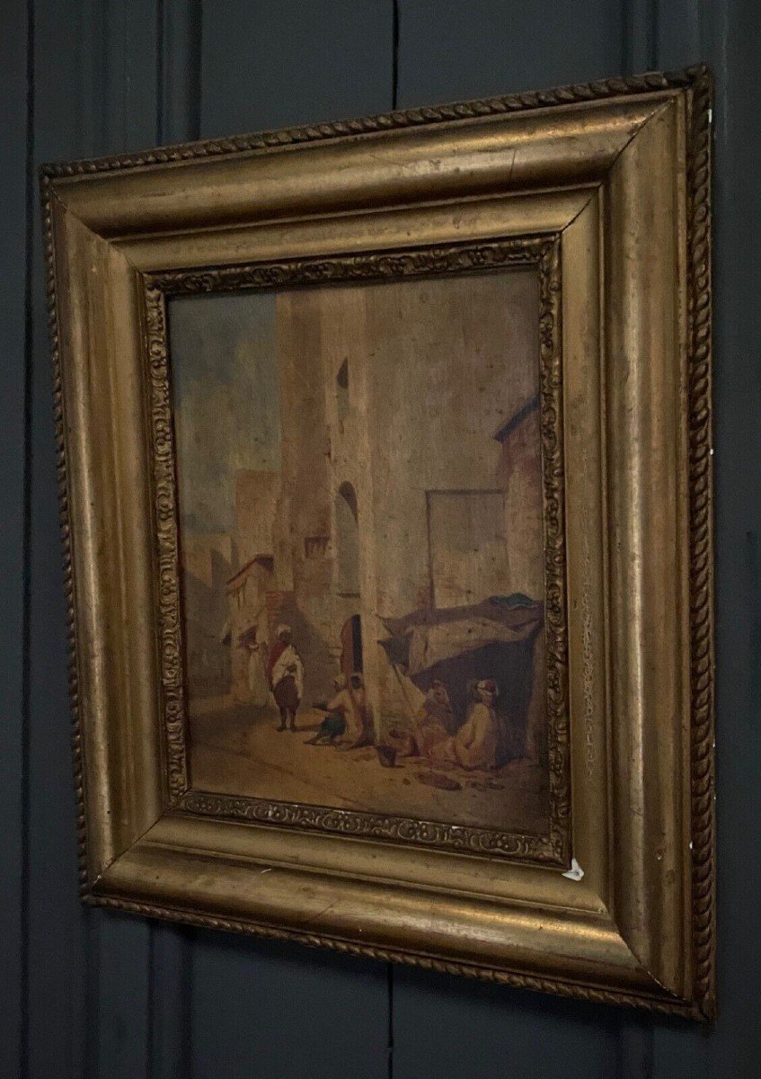 Oil On Orientalist Panel Street Scene Early 20th Century-photo-2