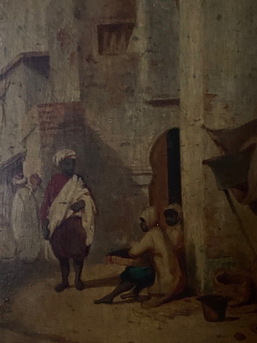 Oil On Orientalist Panel Street Scene Early 20th Century-photo-1