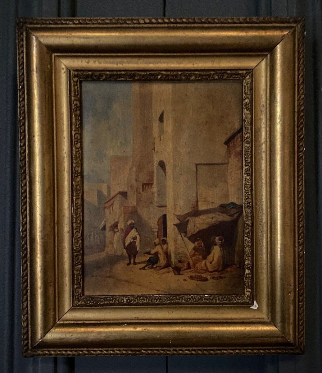 Oil On Orientalist Panel Street Scene Early 20th Century