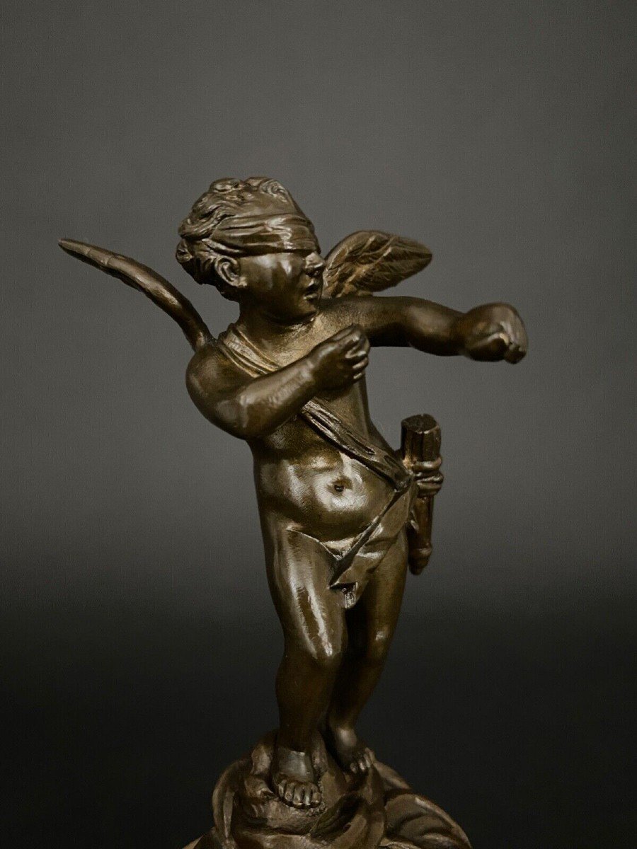 19th Century Bronze Statuette Of Cupid On Onyx Base-photo-2