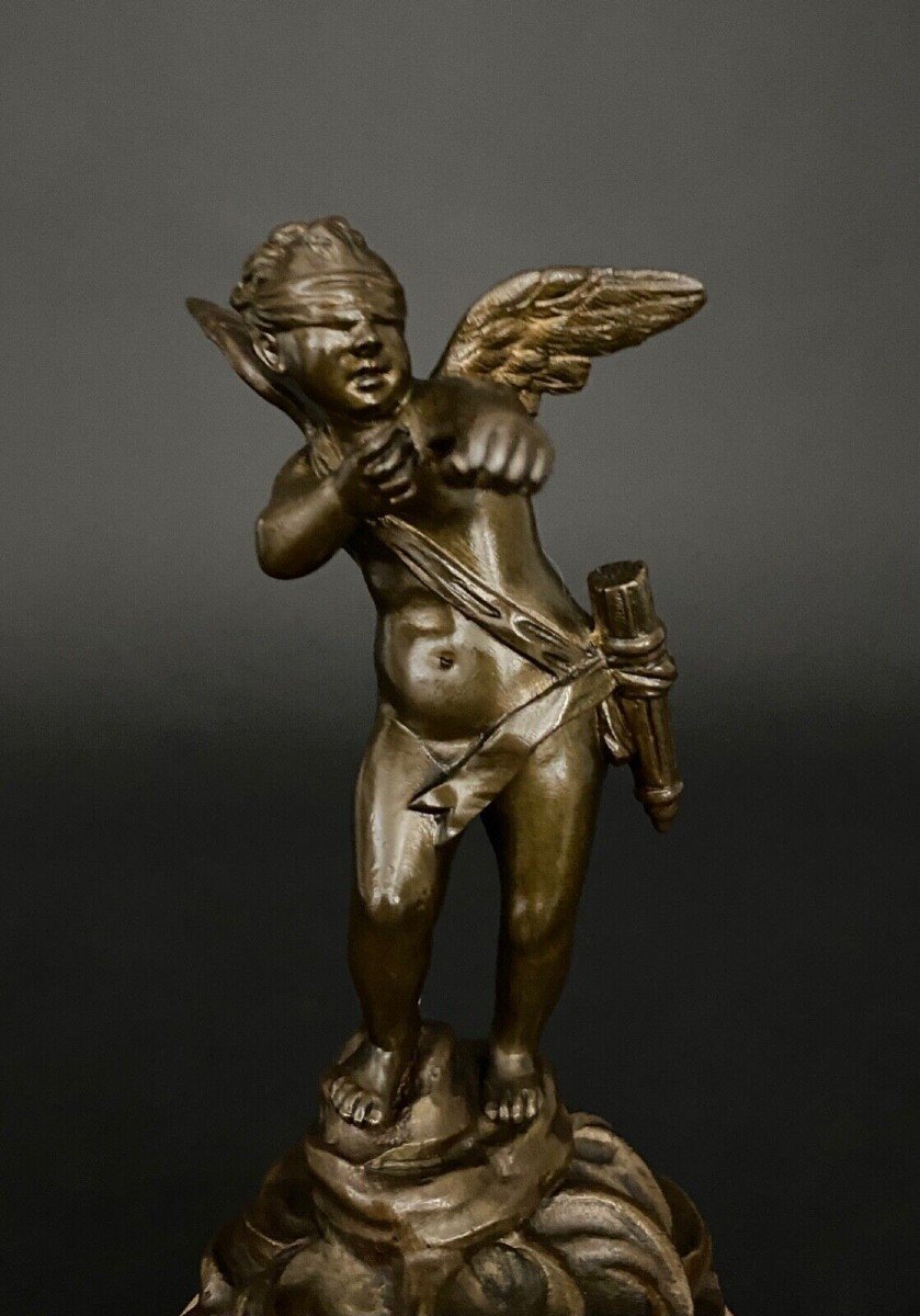 19th Century Bronze Statuette Of Cupid On Onyx Base-photo-3