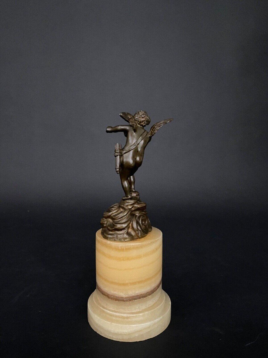 19th Century Bronze Statuette Of Cupid On Onyx Base-photo-4