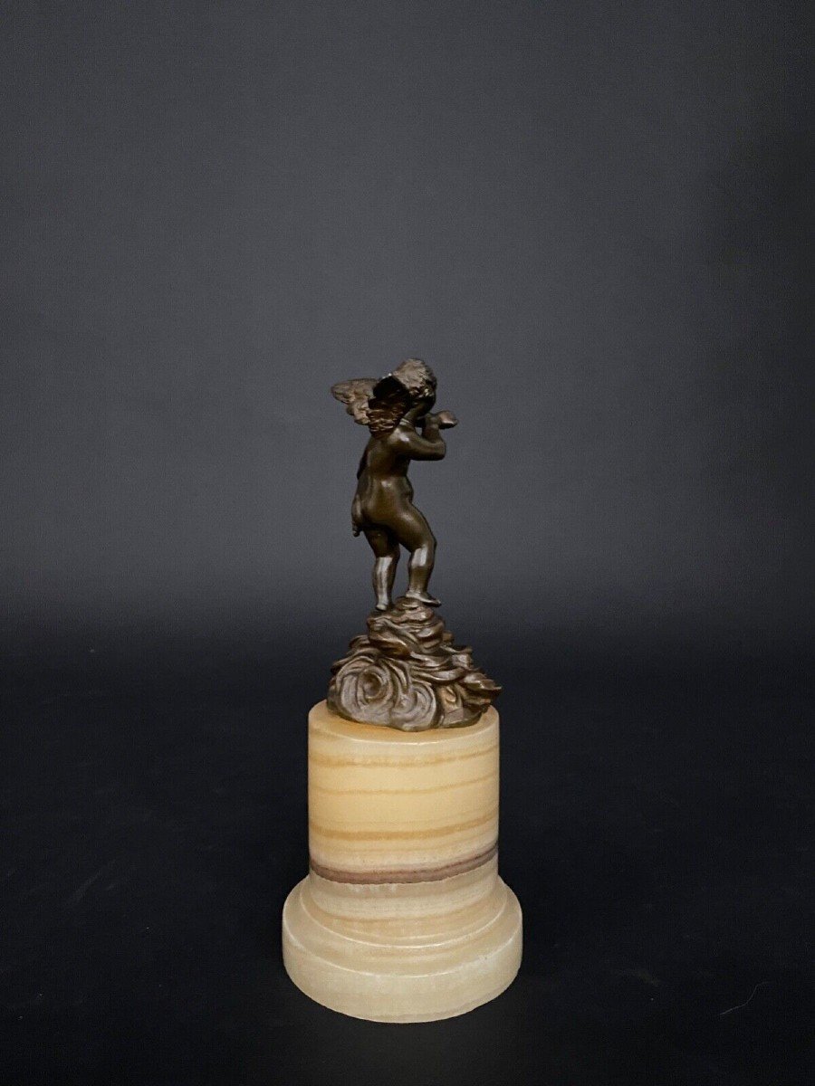 19th Century Bronze Statuette Of Cupid On Onyx Base-photo-1