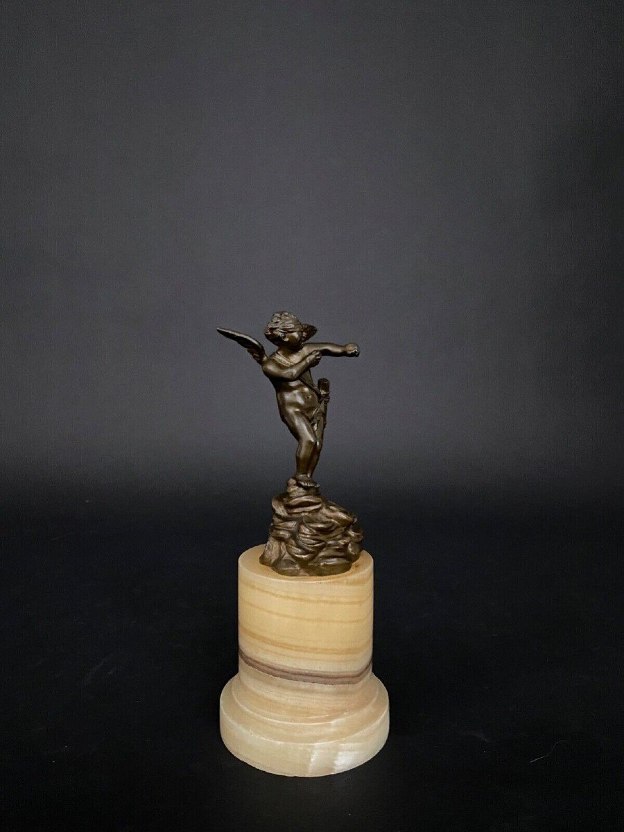 19th Century Bronze Statuette Of Cupid On Onyx Base-photo-2