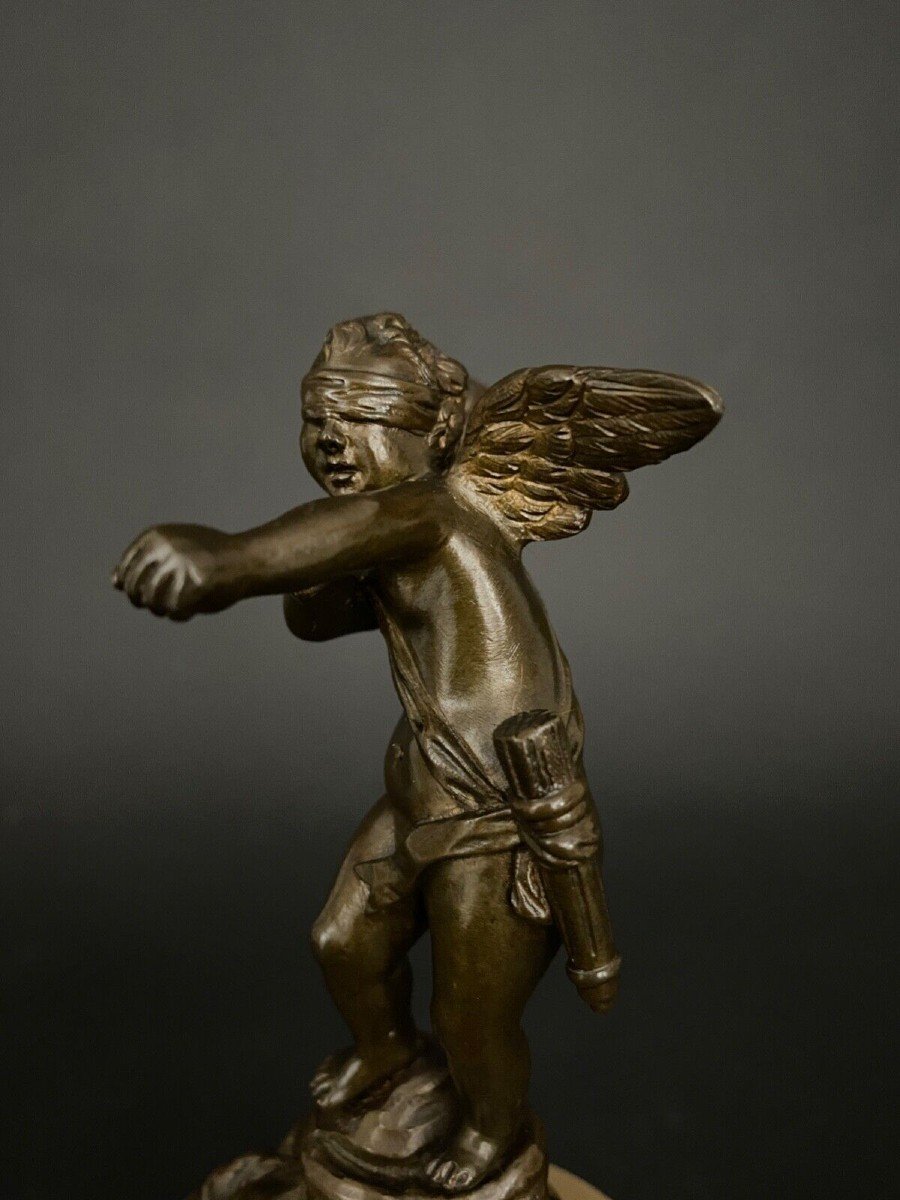 19th Century Bronze Statuette Of Cupid On Onyx Base-photo-4