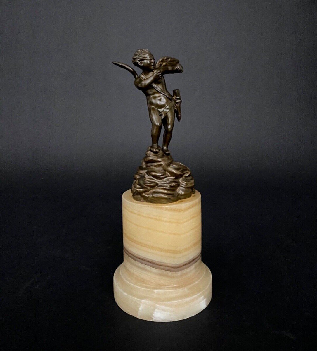 19th Century Bronze Statuette Of Cupid On Onyx Base