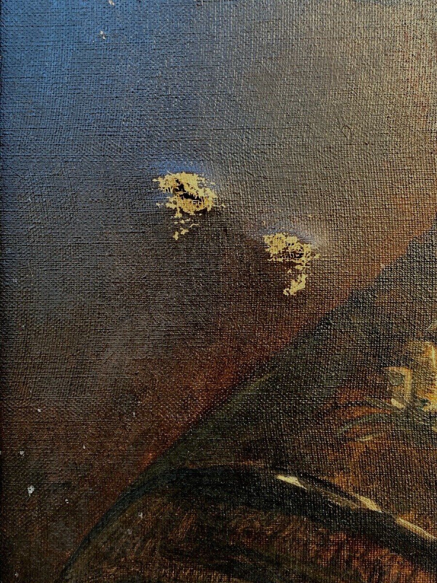 Oil On Canvas Man With Golden Helmet By Arthur Midy After Rembrandt-photo-4