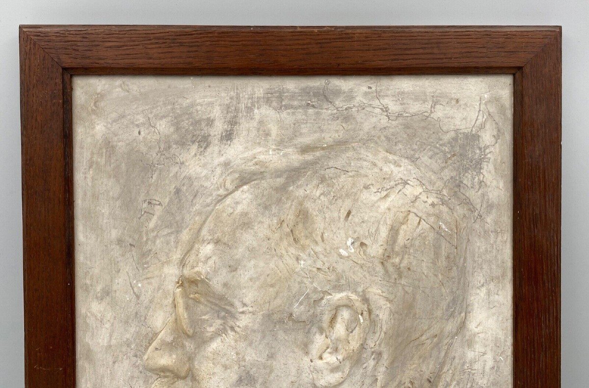 Bas-relief en plâtre par Wladyslaw Gruberski profil d'homme 1906-photo-1