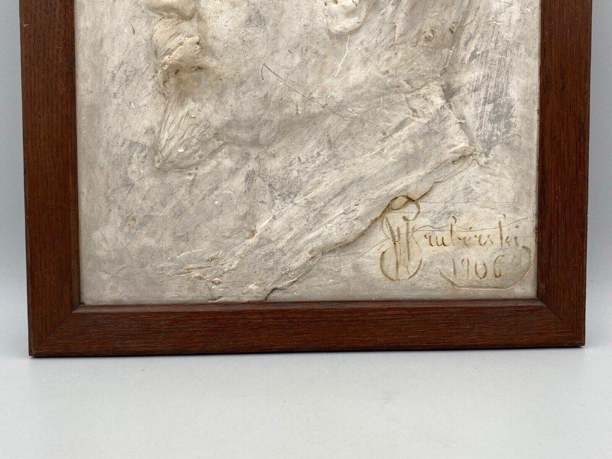 Bas-relief en plâtre par Wladyslaw Gruberski profil d'homme 1906-photo-2