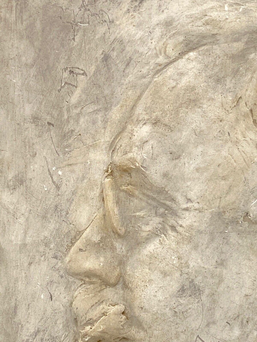 Bas-relief en plâtre par Wladyslaw Gruberski profil d'homme 1906-photo-4