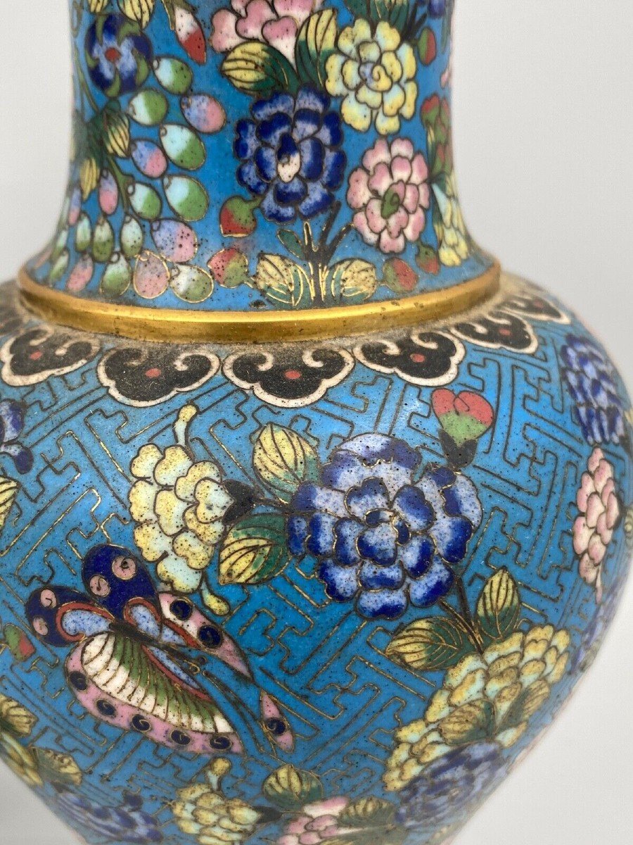 Paire de vases cloisonnés XIXe Chine décor floral -photo-3