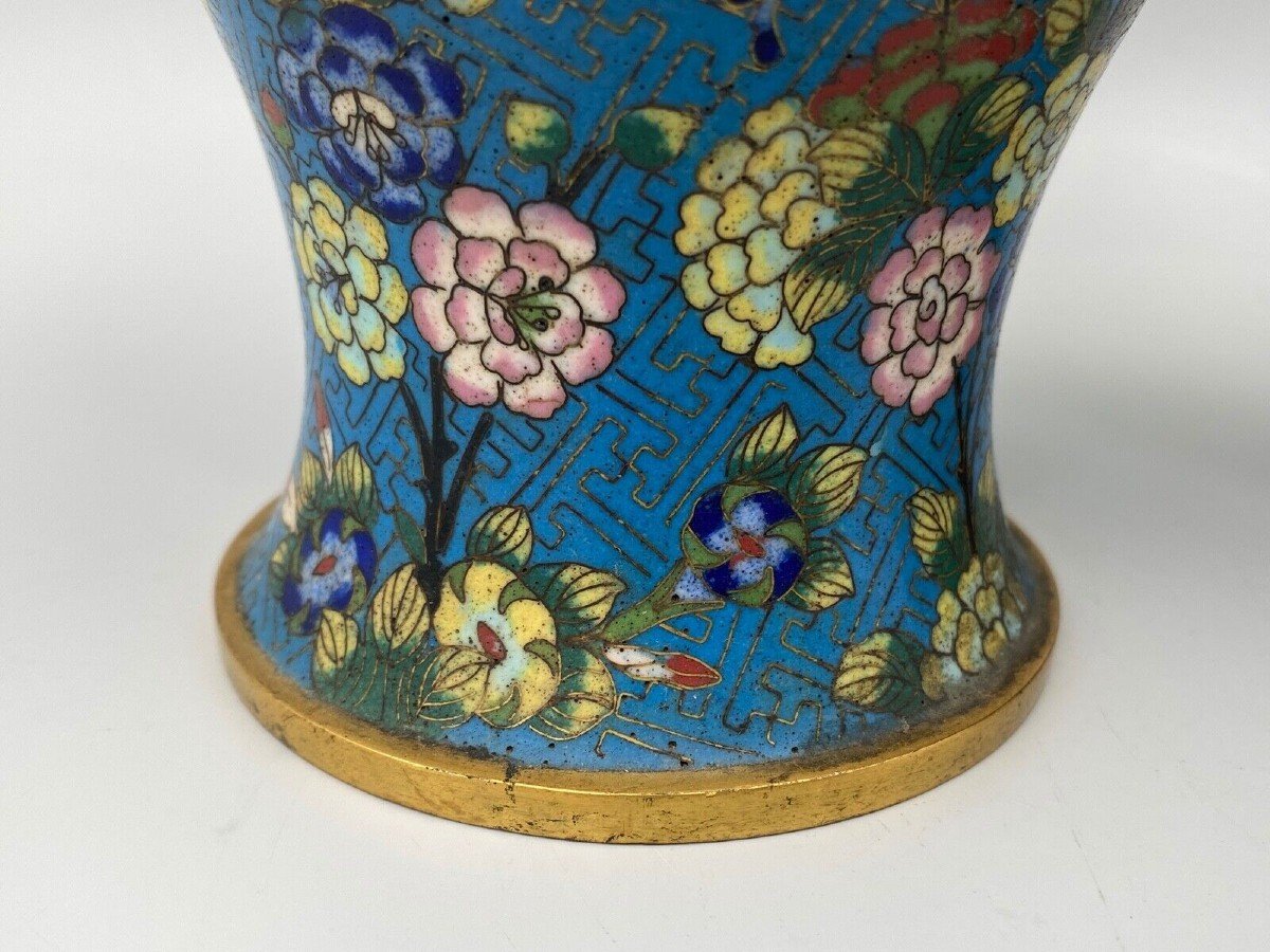 Paire de vases cloisonnés XIXe Chine décor floral -photo-4