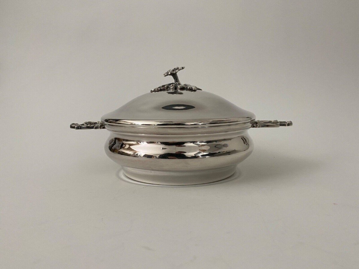 Vegetable Dish In Silver Metal 1900 Artichoke Grip Louis XV Handles-photo-2