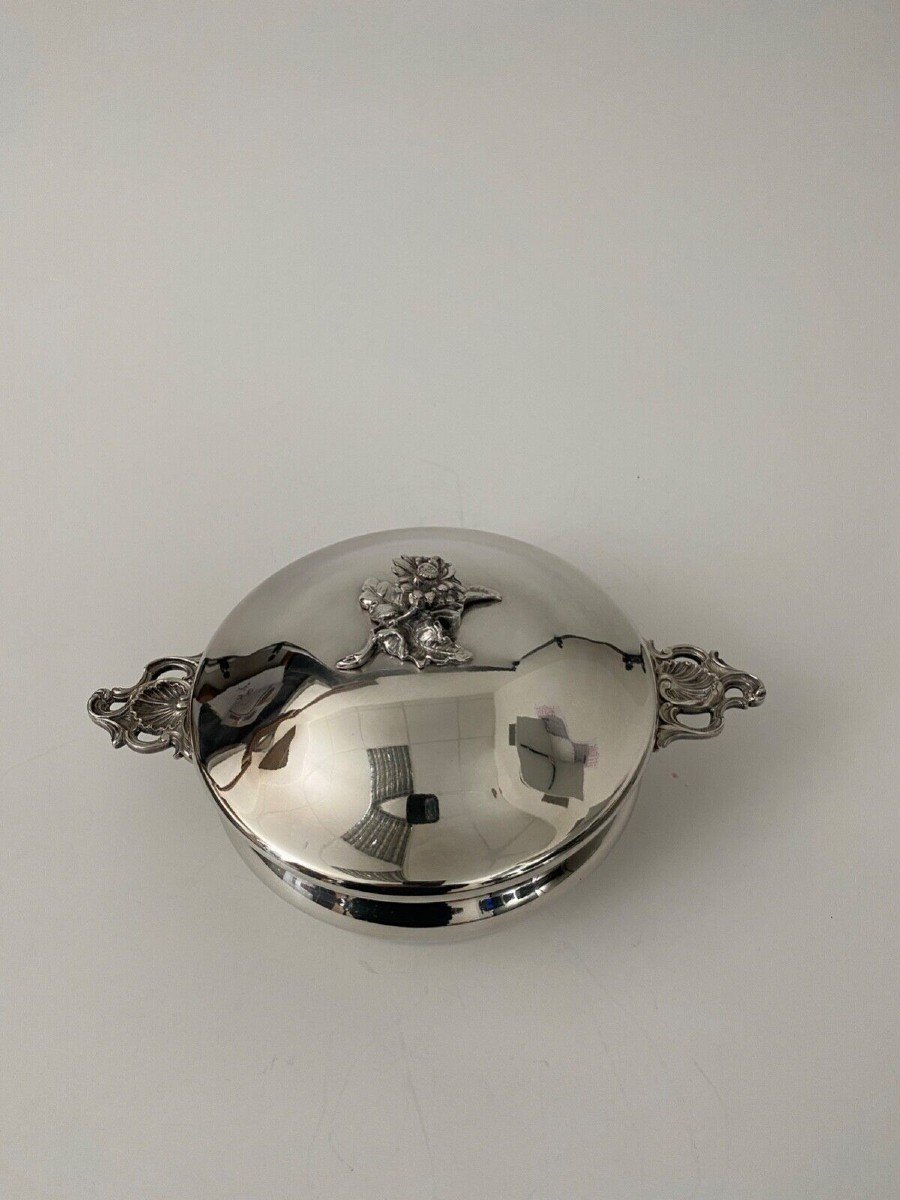 Vegetable Dish In Silver Metal 1900 Artichoke Grip Louis XV Handles-photo-2