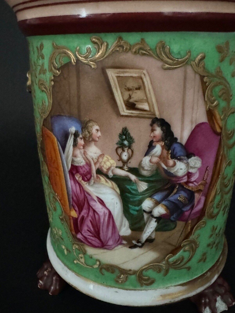 Louis-philippe Period Flowerpot, Romantic Decor, 19th Century, Green Background-photo-7