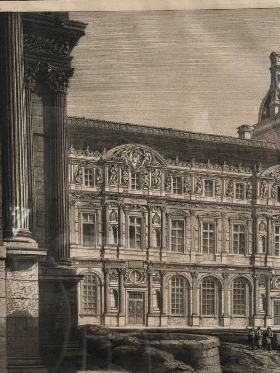 19th Century Engraving Of The Louvre Facade Of Henri II By Octave Guillaume Rochebrune-photo-4