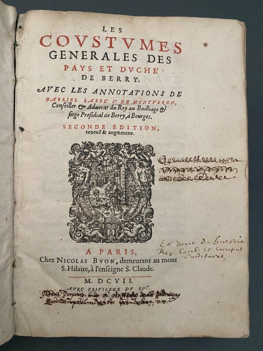 Livre Coustumes des Pays et Duché de Berry Gabriel Labbé de Montueron Buon -photo-1