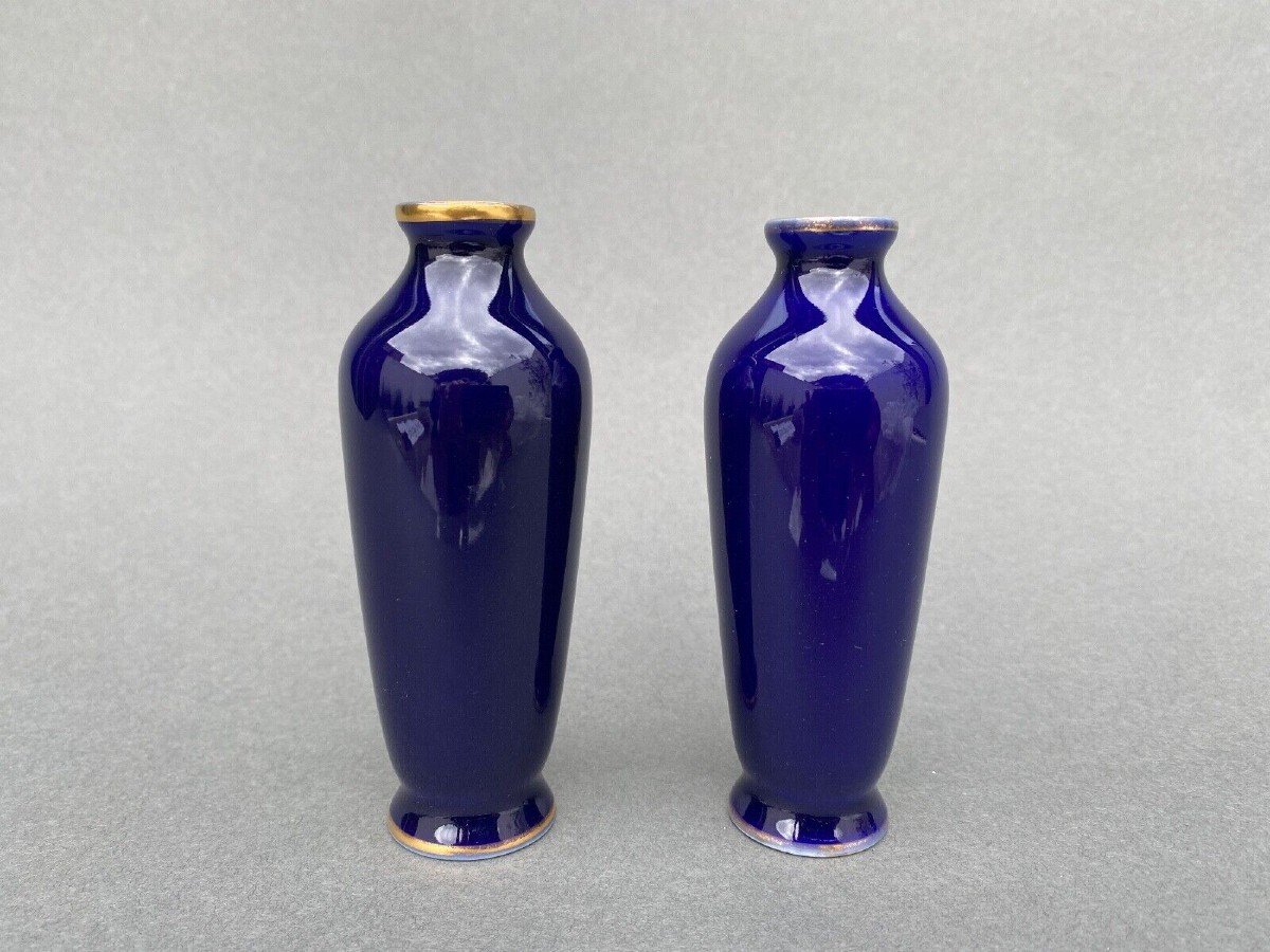 Pair Of 1900 Limoges Vases With Blue Background And Gold Highlights, R. Rosier Decorations-photo-5
