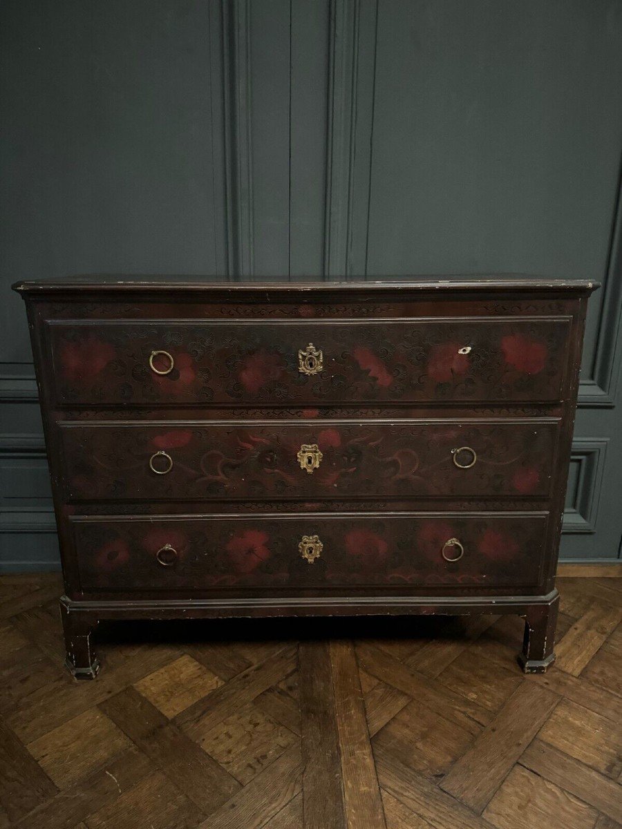 Chinese Lacquer Chest Of Drawers Decorated With Dragon Late 19th Century-photo-2