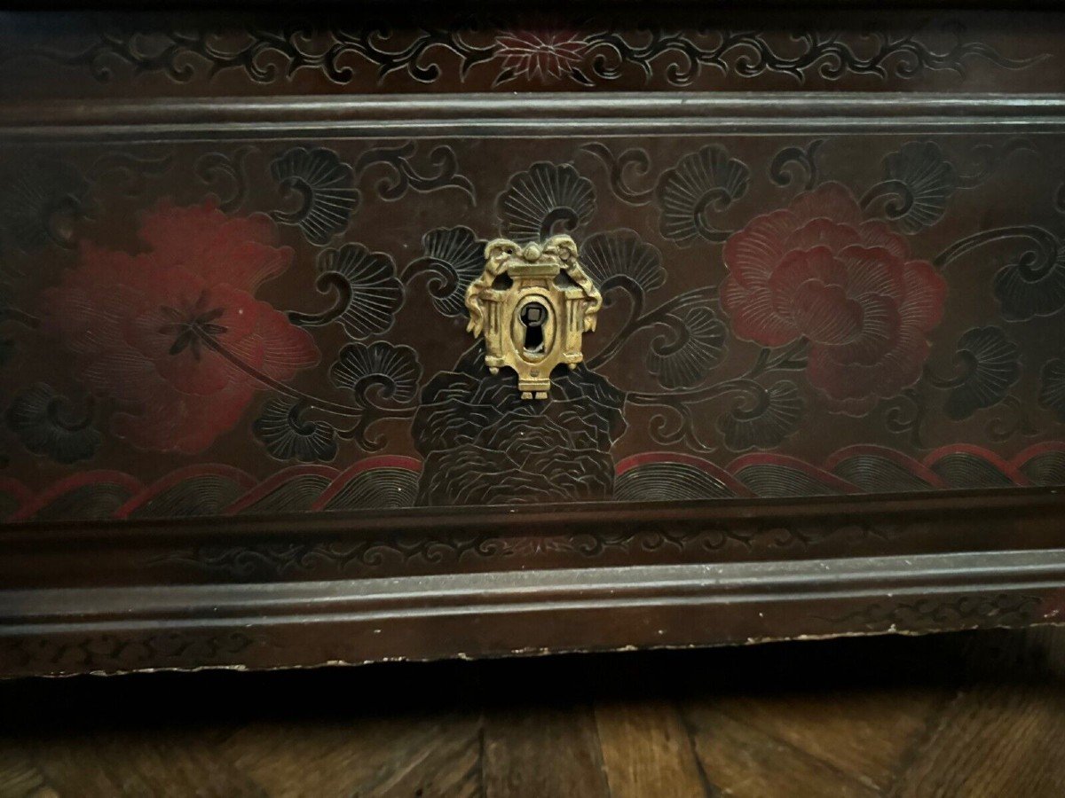 Chinese Lacquer Chest Of Drawers Decorated With Dragon Late 19th Century-photo-2