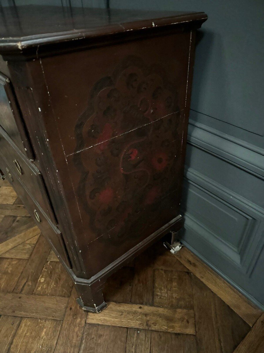 Chinese Lacquer Chest Of Drawers Decorated With Dragon Late 19th Century-photo-5