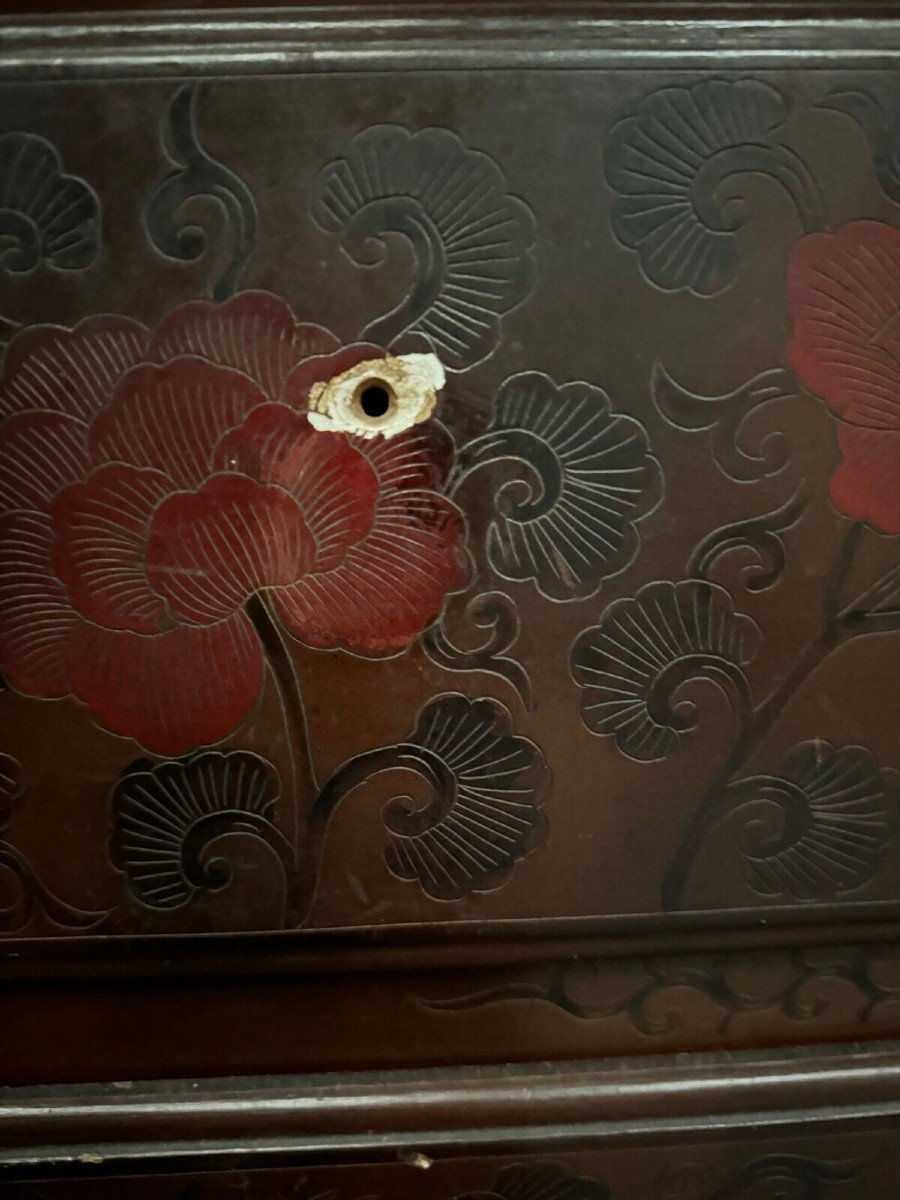 Chinese Lacquer Chest Of Drawers Decorated With Dragon Late 19th Century-photo-6