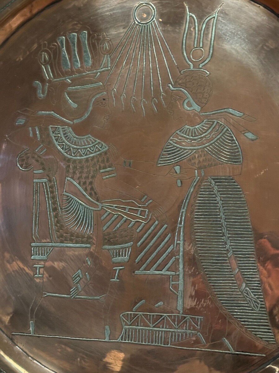 20th Century Egyptian Tea Tray In Richly Engraved Copper Or Brass-photo-2