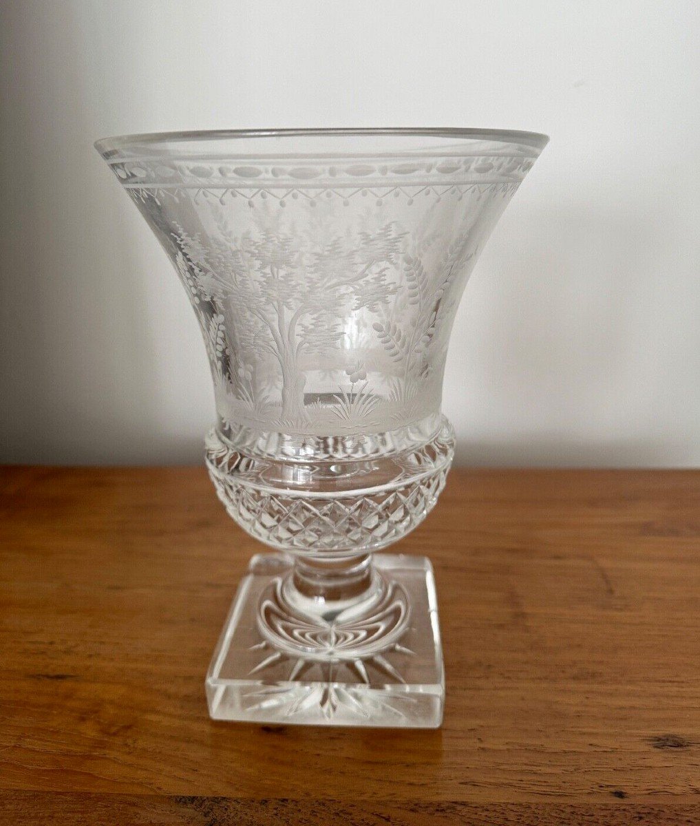 Early 19th Century Cut Crystal Vase, Grindstone Decoration, Cherub Decoration-photo-1