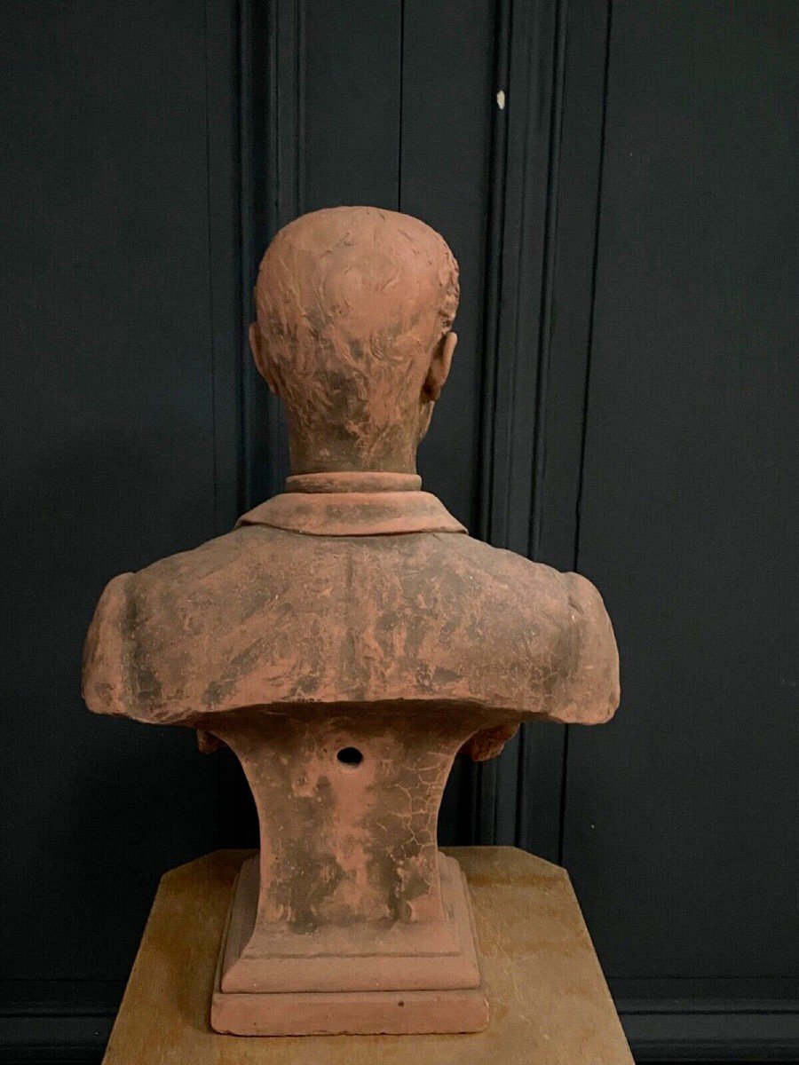 Buste en terre cuite par Aragon 1887 XIXe homme costume-photo-4
