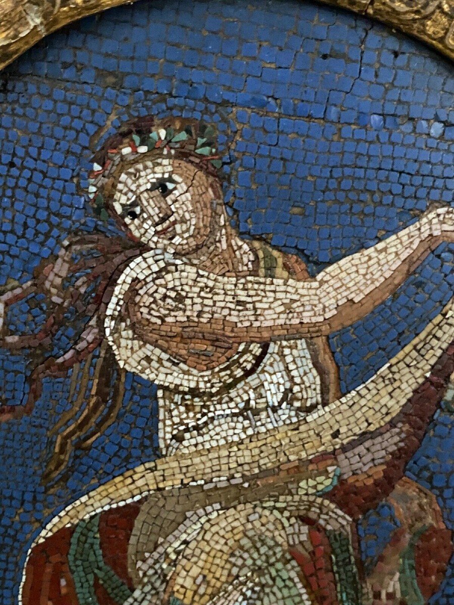 Greek Dancer Micro-mosaic Plaque In Antique 19th Century Oval Frame-photo-3