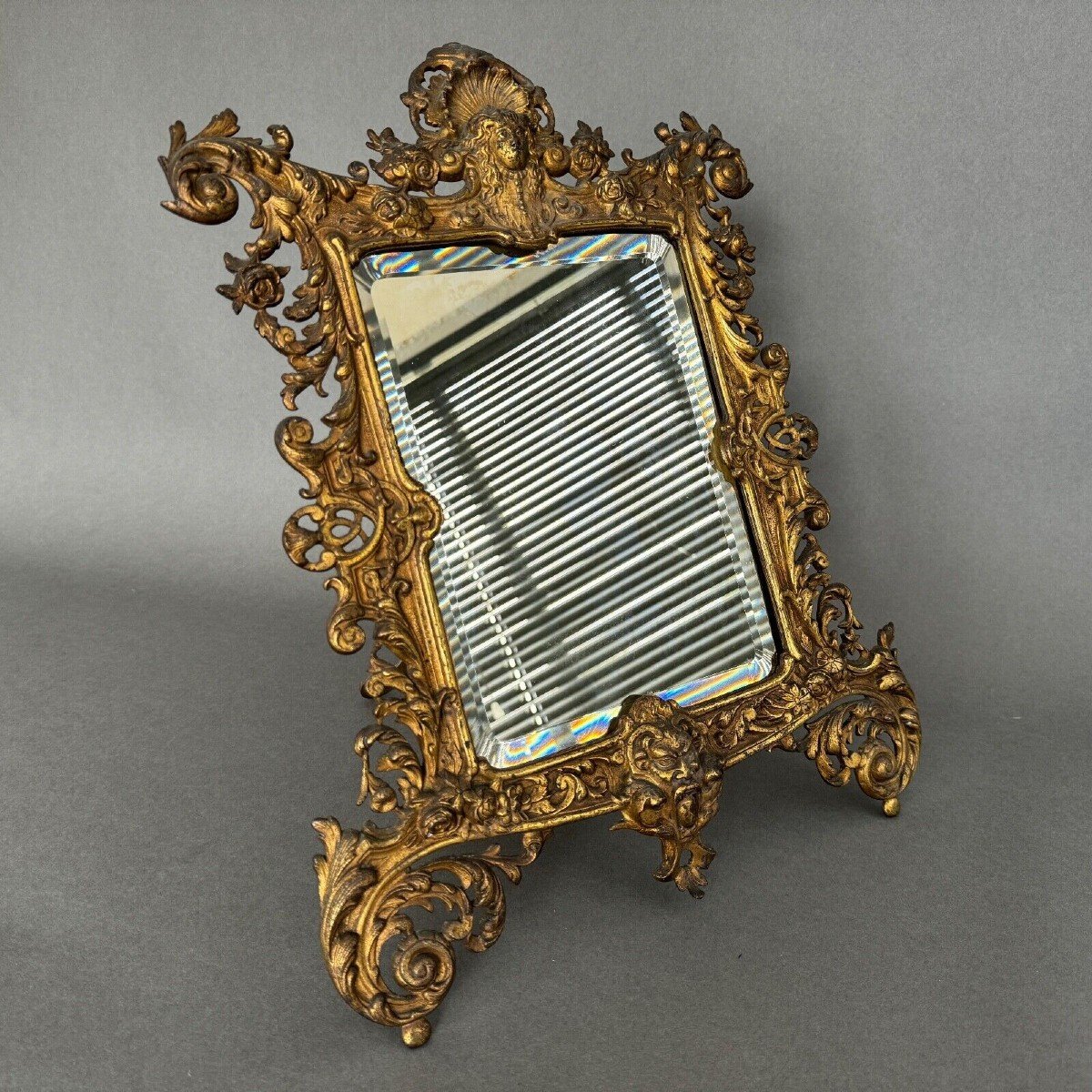 Napoleon III Table Mirror In Gilded Bronze 19th Century Beveled Glass-photo-2