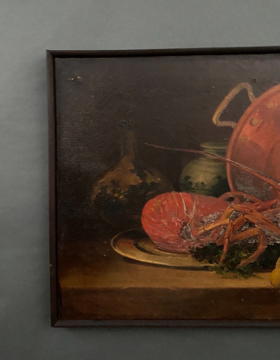 Oil On Canvas Still Life With Lobster Early 20th Century-photo-6