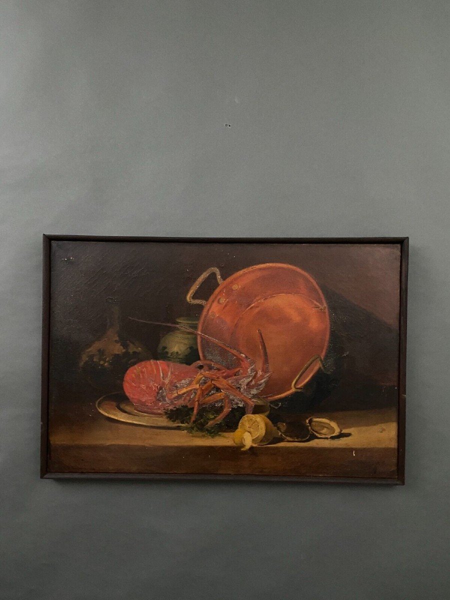Oil On Canvas Still Life With Lobster Early 20th Century