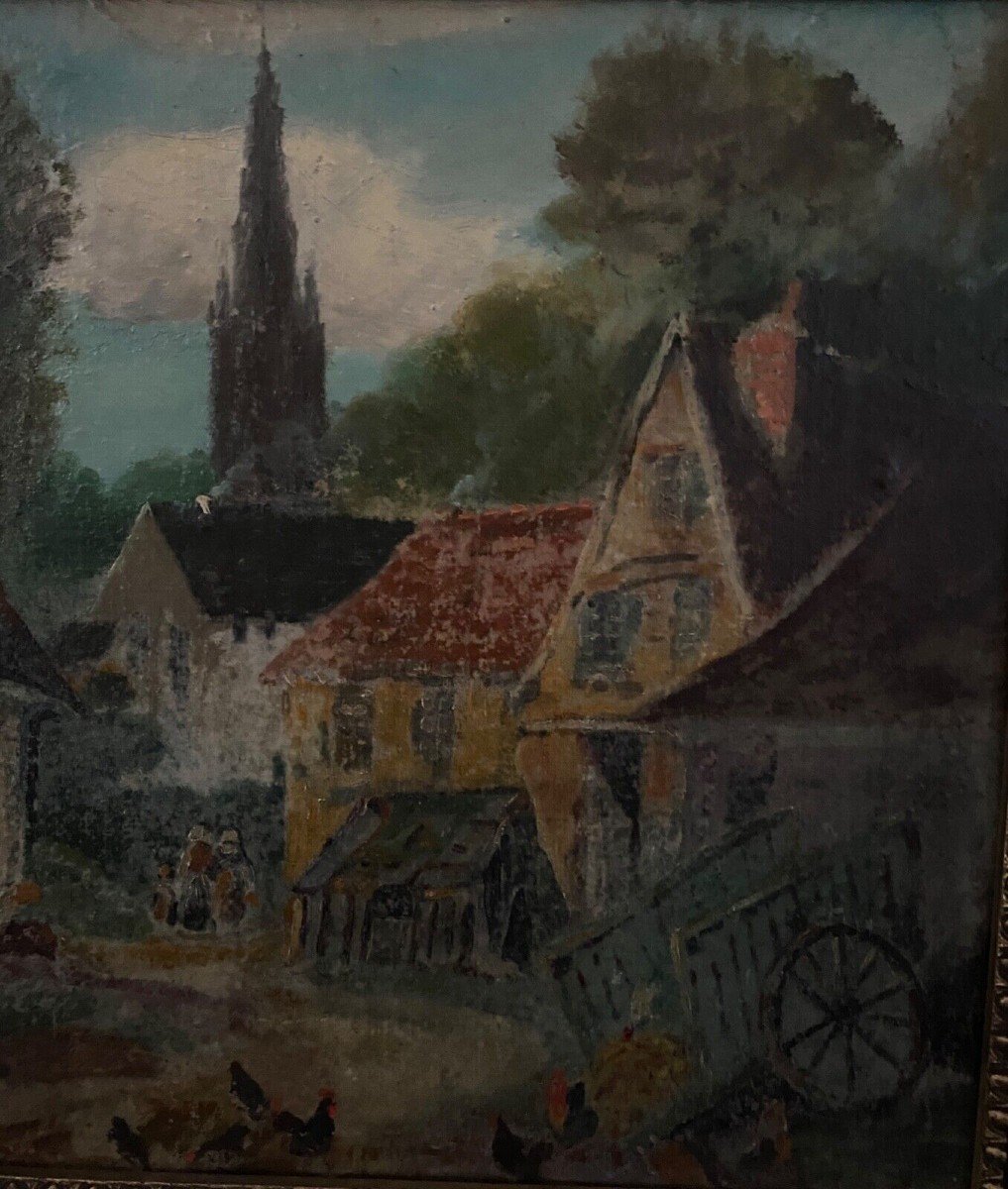 Oil On Panel By G. Colin Breton Landscape Street Scene Early 20th Century-photo-4