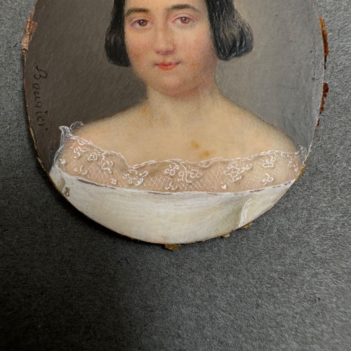Miniature Early 19th Century Hand Painted By Bouvier Portrait Of A Woman-photo-5