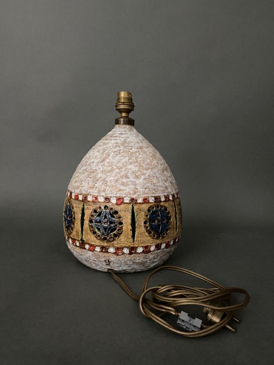 Lampe Accolay par Raphael Giarrusso en céramique perforée grès 1970-photo-2