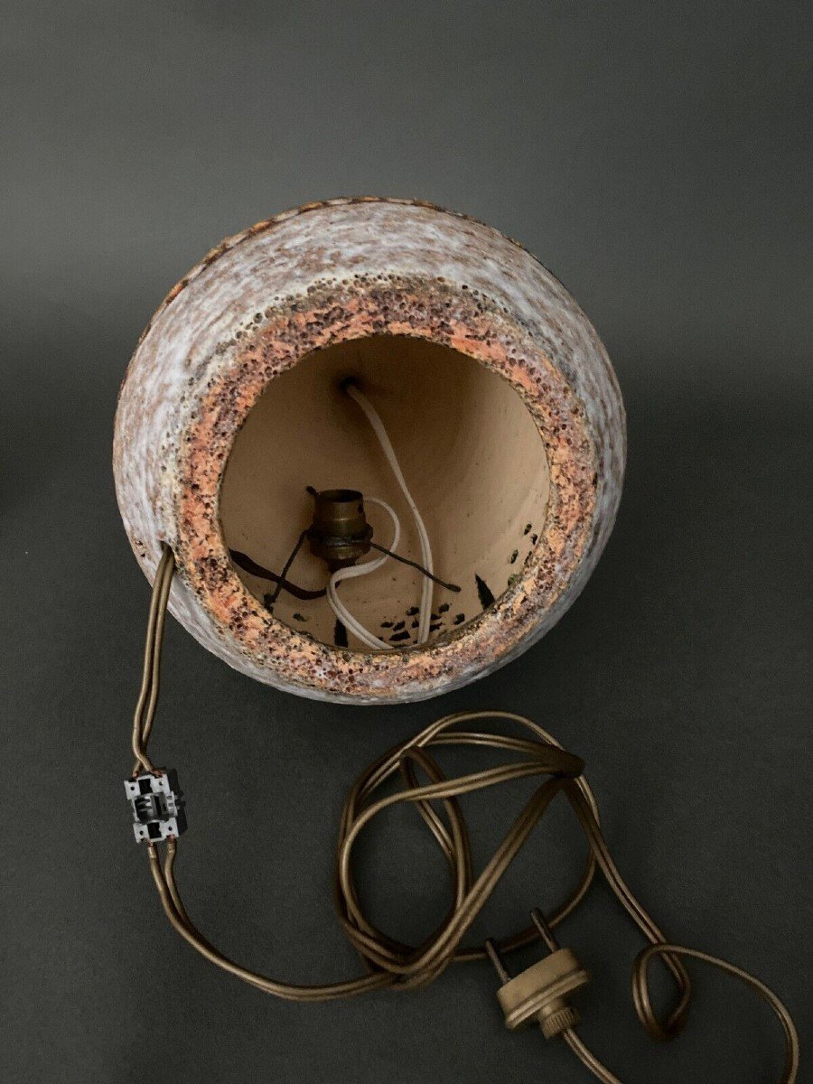 Lampe Accolay par Raphael Giarrusso en céramique perforée grès 1970-photo-1