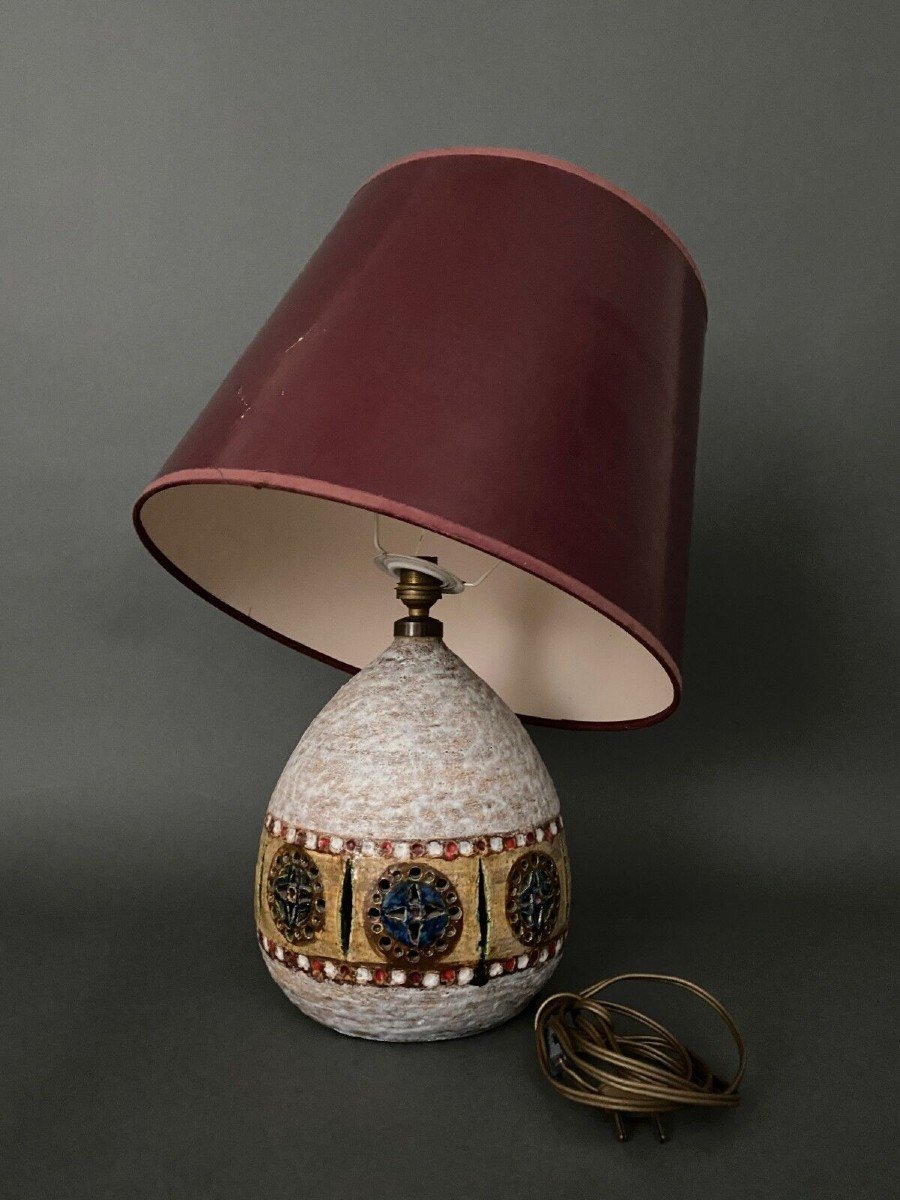 Lampe Accolay par Raphael Giarrusso en céramique perforée grès 1970-photo-3