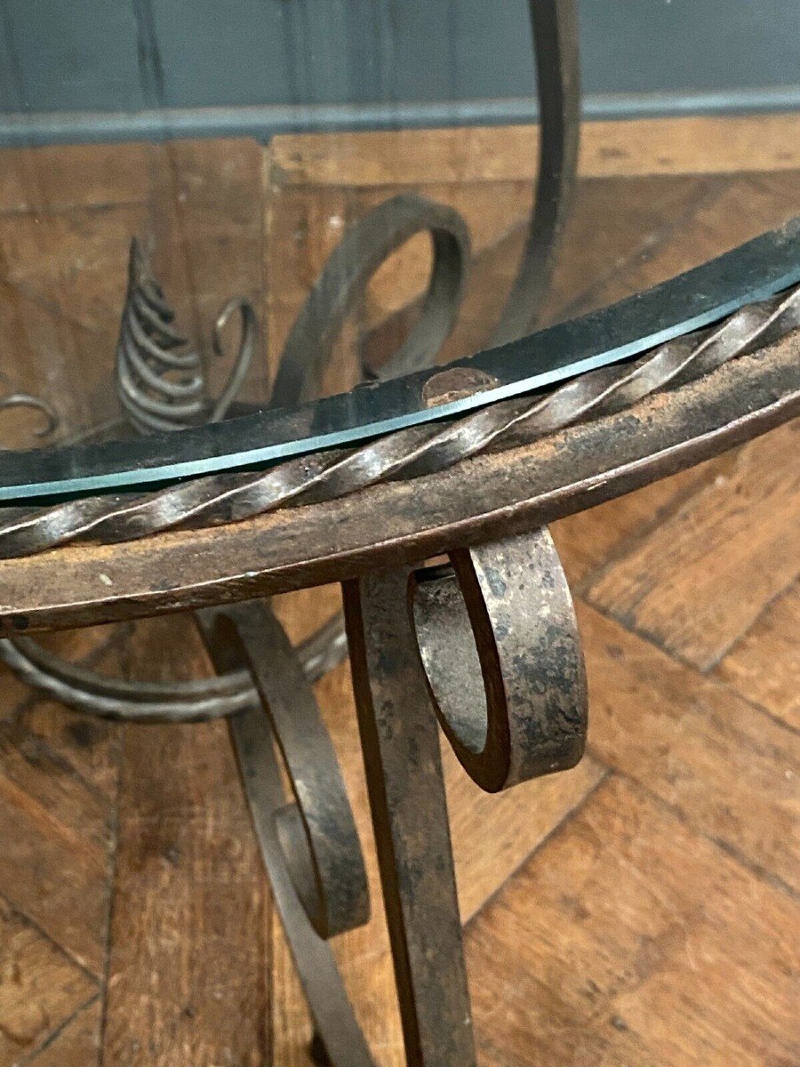 Ironwork Pedestal Table 1930 Art Deco Glass Top-photo-2