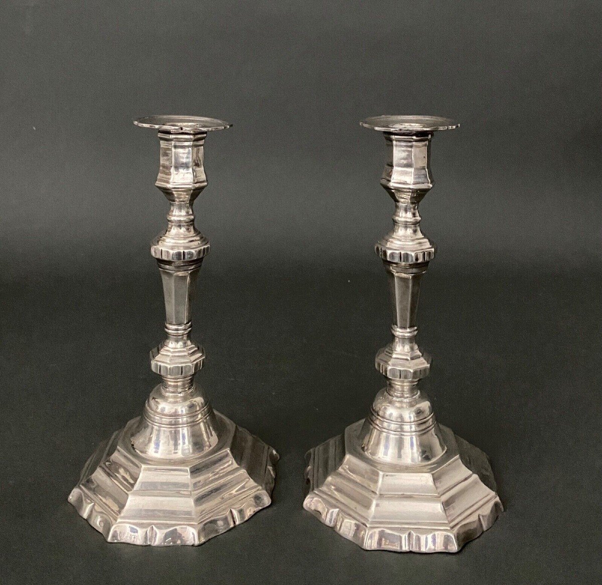 Pair Of Louis XV Style Silvered Bronze Candlesticks From Maison Christofle 19th Century-photo-2