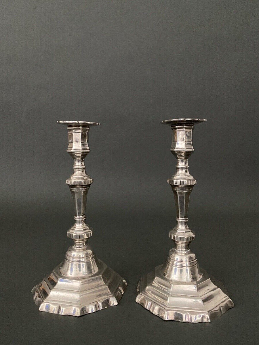 Pair Of Louis XV Style Silvered Bronze Candlesticks From Maison Christofle 19th Century-photo-3