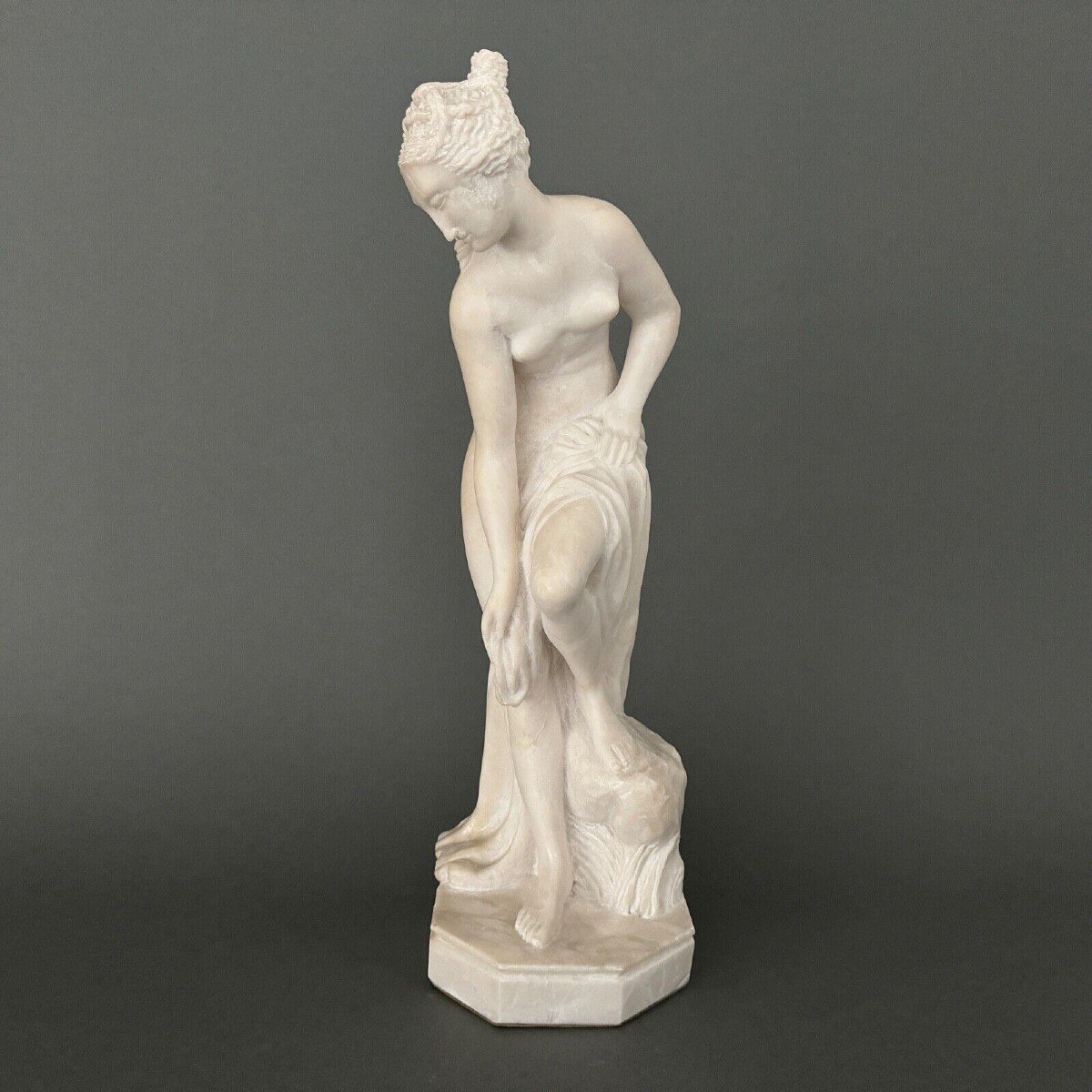 Marble Statue After Venus Bathing, Nude Bather Sculpted In Mass